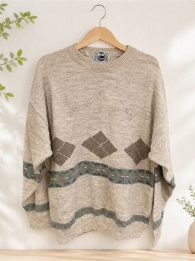 Vintage Gaucho Men’s L Knit Sweater Argyle Geometric 90s Grandpa Pullover